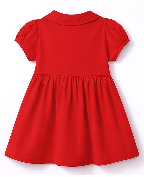 Babyhug Interlock Knit Half Sleeves Frock with Floral Print & Bloomer - Red