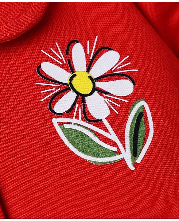 Babyhug Interlock Knit Half Sleeves Frock with Floral Print & Bloomer - Red