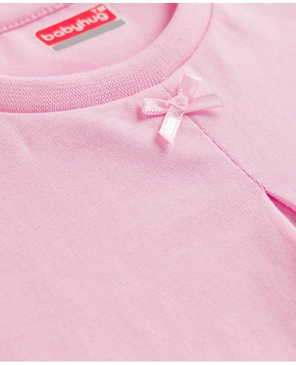 Babyhug 100% Cotton Knit Half Sleeves Top Lace Detailing - Pink