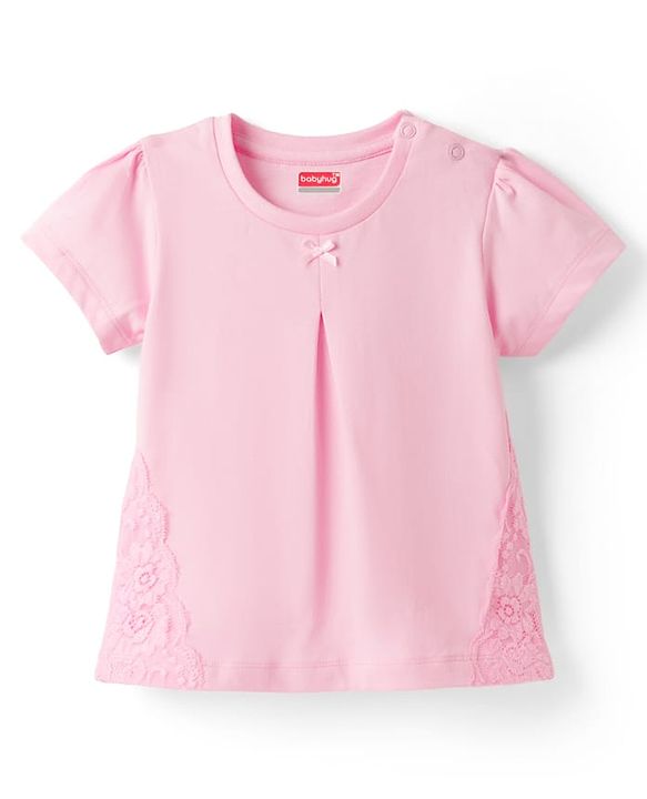 Babyhug 100% Cotton Knit Half Sleeves Top Lace Detailing - Pink
