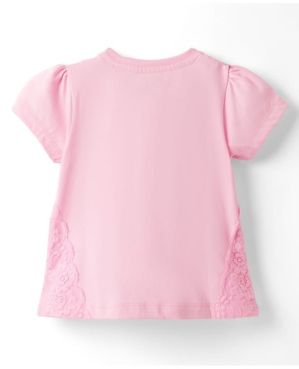 Babyhug 100% Cotton Knit Half Sleeves Top Lace Detailing - Pink