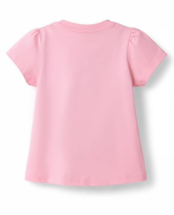 Babyhug Cotton Knit Half Sleeves Top With Bow Applique & Pearls - Pink