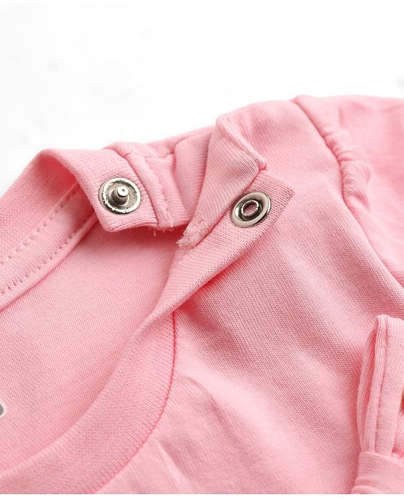 Babyhug Cotton Knit Half Sleeves Top With Bow Applique & Pearls - Pink
