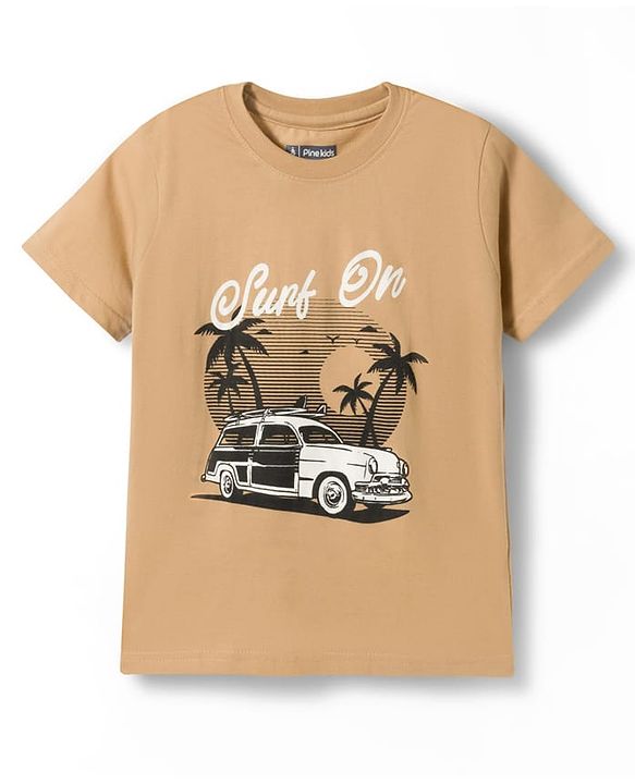 Pine Kids Cotton Knit Half Sleeves Beach Theme & Text Printed T-Shirts Pack Of 5 - Multicolour