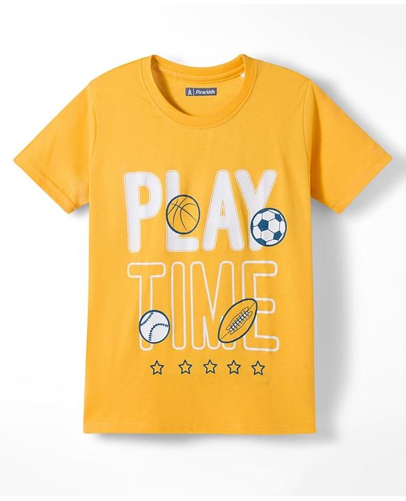 Pine Kids Cotton Knit Half Sleeves Sports Theme & Text Printed T-Shirts Pack Of 5 - Multicolour
