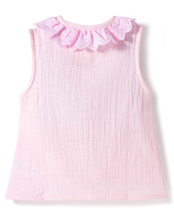Babyhug Cotton Woven Sleeveless Top with Schiffli Detailing Pink 6-9 Months