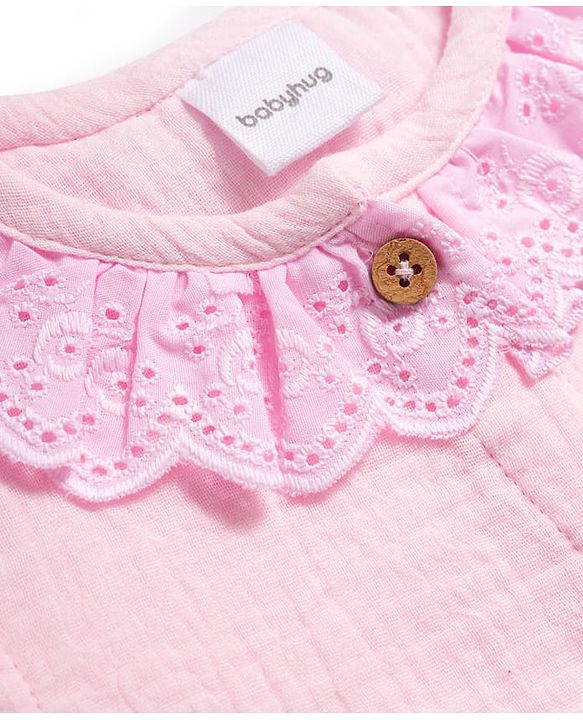 Babyhug Cotton Woven Sleeveless Top with Schiffli Detailing Pink 6-9 Months