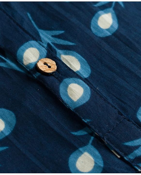 Pine Kids Cotton Woven Full Sleeves Kurta & Pyjama Set With Floral Print - Navy Blue