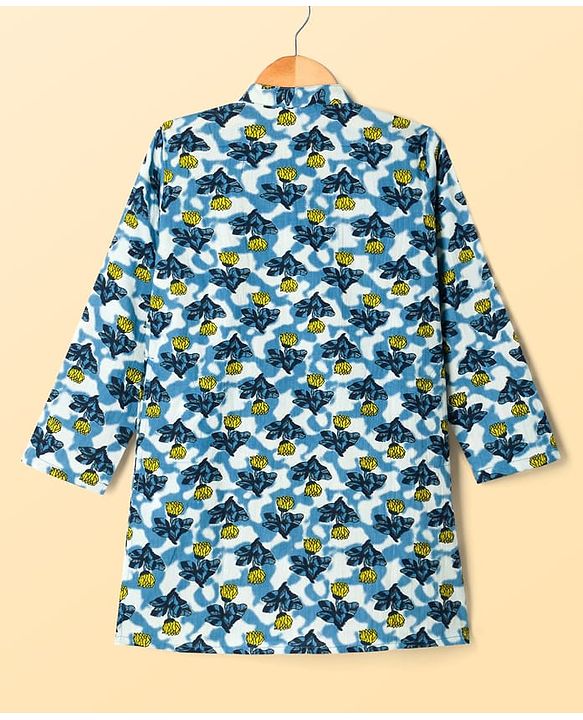 Pine Kids Cotton Woven Full Sleeves Kurta Pyjama Set With Floral Print - White