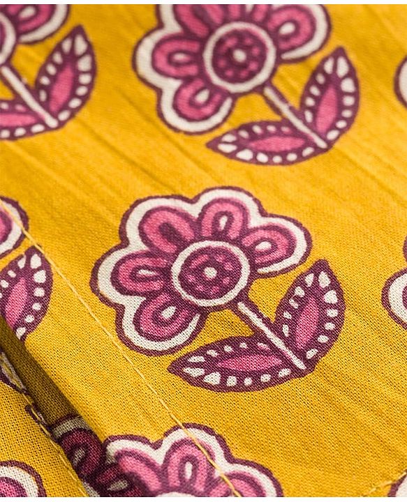 Pine Kids Cotton Woven Full Sleeves Kurta Pyjama Set With Floral Print - Mustard