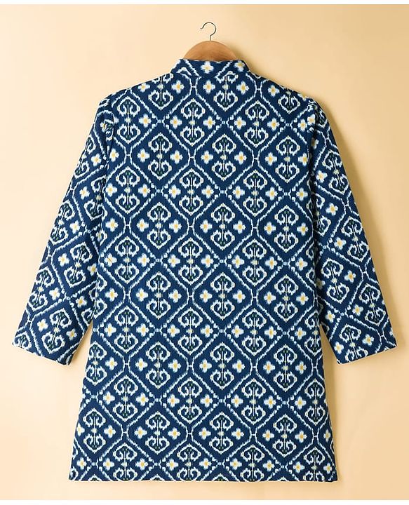 Pine Kids Cotton Woven Full Sleeves Kurta Pyjama Set With Floral Print - Navy Blue