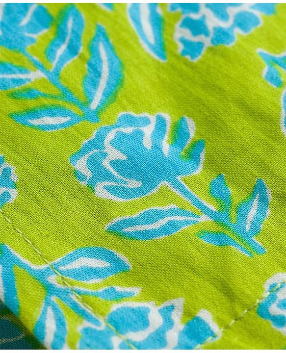 Pine Kids Cotton Woven Full Sleeves Kurta Pyjama Set With Floral Print - Lime Green