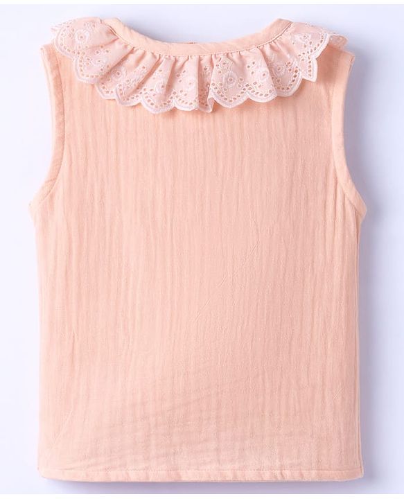 Babyhug Cotton Woven Top Sleeveless with Schiffli Detailing PEACH 6-9 Months