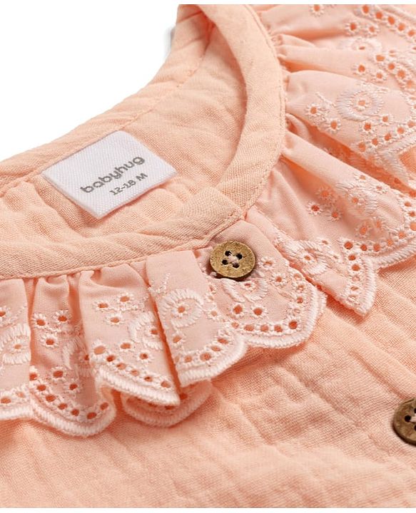 Babyhug Cotton Woven Top Sleeveless with Schiffli Detailing PEACH 6-9 Months