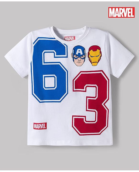 Pine Kids Marvel Single Jersey Knit Half Sleeves T-Shirt with Avengers Graphic - White