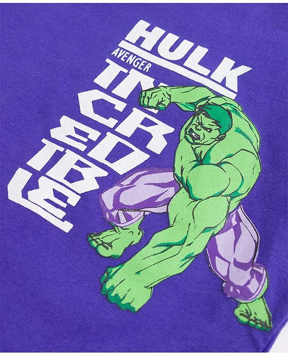 Pine Kids Marvel Single Jersey Knit Drop Shoulder Half Sleeves T-Shirt with Hulk Front  & Back Print - Purple