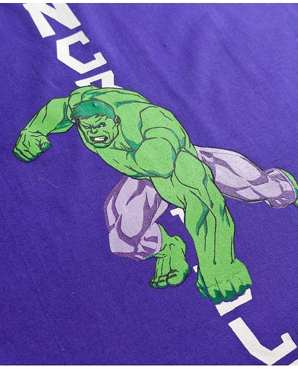 Pine Kids Marvel Single Jersey Knit Drop Shoulder Half Sleeves T-Shirt with Hulk Front  & Back Print - Purple