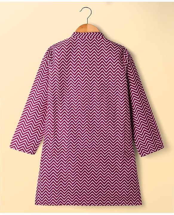Pine Kids 100% Cotton Knit Full Sleeves Floral Printed Kurta & Pyjama Set With Jacket - Purple