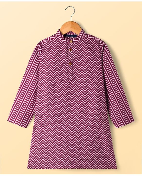 Pine Kids 100% Cotton Knit Full Sleeves Floral Printed Kurta & Pyjama Set With Jacket - Purple