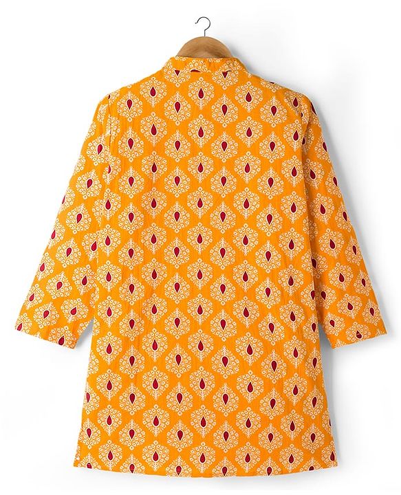 Pine Kids Cotton Woven Full Sleeves Kurta With Floral Print - Rust