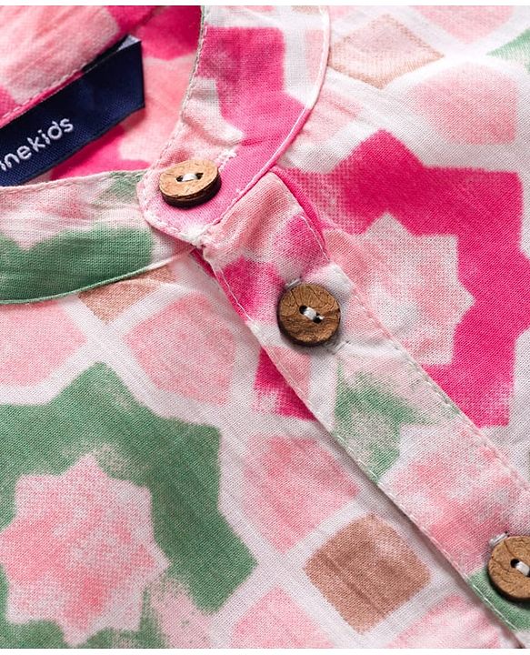 Pine Kids 100% Cotton Woven Full Sleeves Floral Printed Kurta & Pyjama Set - Multicolour