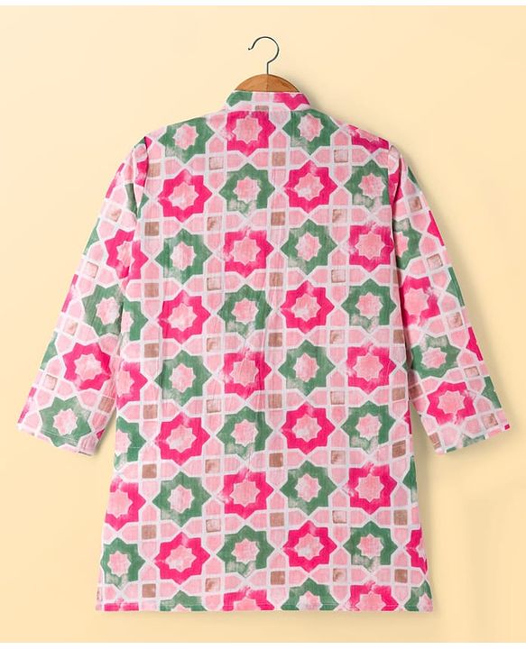 Pine Kids 100% Cotton Woven Full Sleeves Floral Printed Kurta & Pyjama Set - Multicolour