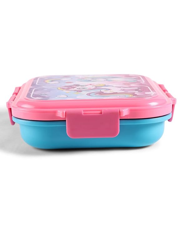 Babyhug Unicorn Print 3 Compartment Stainless Steel Big Size Lunch box|Airtight|BPA Free|100% Food Grade|Reusable|Recyclable|Perfect for School, Travel & Outdoors|575 ml- Pink