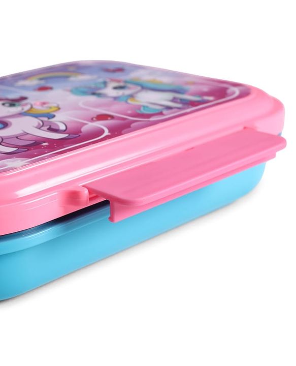 Babyhug Unicorn Print 3 Compartment Stainless Steel Big Size Lunch box|Airtight|BPA Free|100% Food Grade|Reusable|Recyclable|Perfect for School, Travel & Outdoors|575 ml- Pink