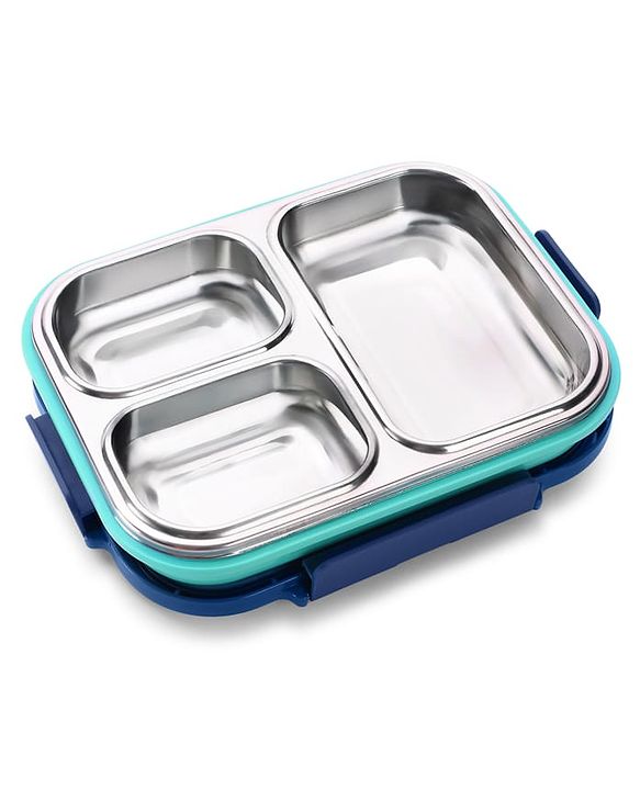 Babyhug Space Print 3 Compartment Stainless Steel Big Size Lunch box|Airtight|BPA Free|100% Food Grade|Reusable|Recyclable|Perfect for School, Travel & Outdoors|575 ml- Blue