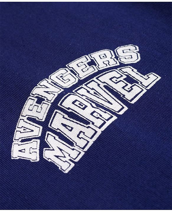 Pine Kids Marvel Cotton Knit T-Shirt Drop Shoulder Half Sleeves With Avengers Front & Back Print Navy Blue 4-5 Years