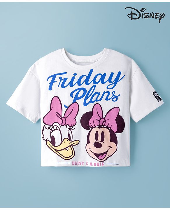 Pine Kids Disney Single Jersey Knit Half Sleeves Crop T-Shirt With Minnie Mouse & Friends Graphics - White