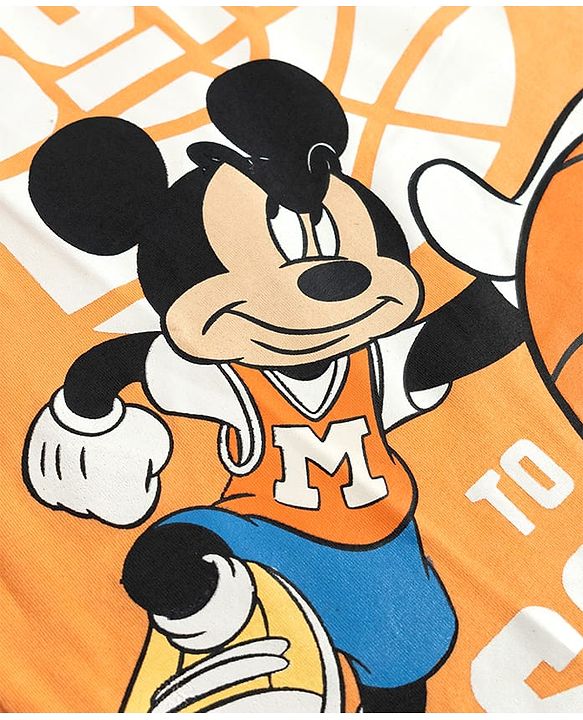 Pine Kids Disney 100% Cotton Knit Half Sleeves T-Shirt With Mickey Mouse & Friends Graphics - Orange