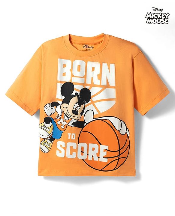 Pine Kids Disney 100% Cotton Knit Half Sleeves T-Shirt With Mickey Mouse & Friends Graphics - Orange