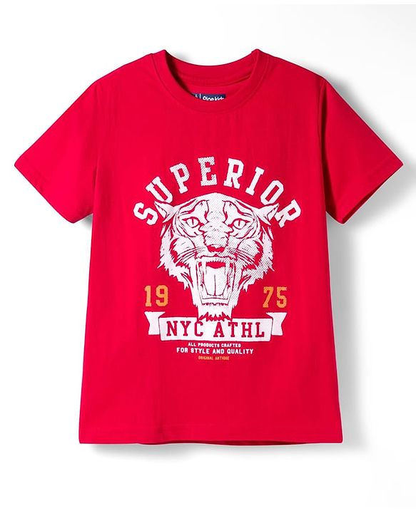 Pine Kids Cotton Knit Half Sleeves Tiger & Text Printed T-Shirts Pack Of 5 - Multicolour