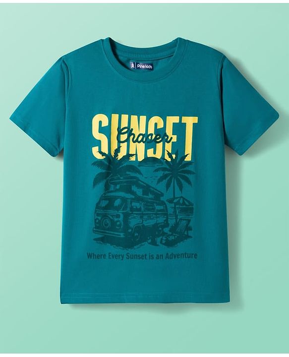Pine Kids Cotton Knit Half Sleeves Beach Theme & Vehicles Printed T-Shirts Pack of 5 - Multicolour