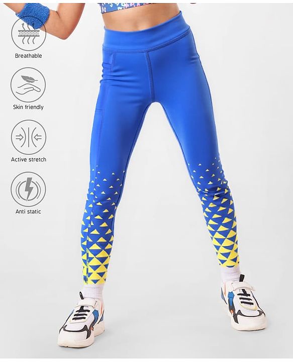 Pine Active Knit Full Length Super Stretch Printed Leggings - Blue