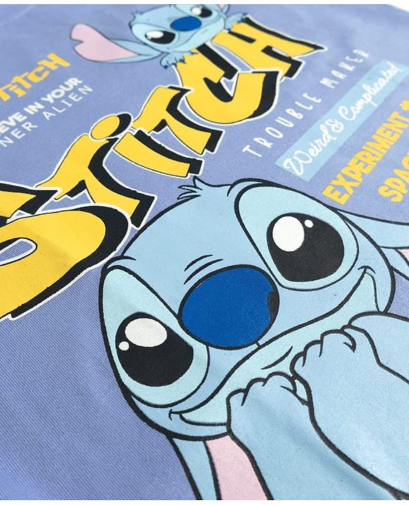 Pine Kids Disney 100% Cotton Knit Half Sleeves T-Shirt With Lilo & Stitch Graphics - Purple