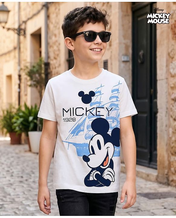 Pine Kids Disney 100% Cotton Knit Half Sleeves T-Shirt With Mickey Mouse & Friends Graphics - White