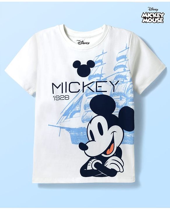 Pine Kids Disney 100% Cotton Knit Half Sleeves T-Shirt With Mickey Mouse & Friends Graphics - White