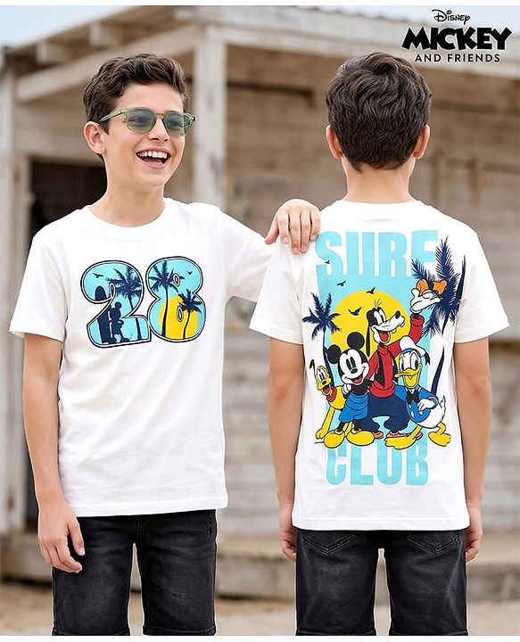 Pine Kids Disney 100% Cotton Knit Half Sleeves T-shirt With Mickey Mouse & Friends Graphics -White