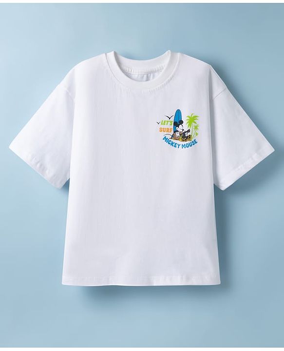 Pine Kids Disney 100% Cotton Knit Half Sleeves T-Shirt With Mickey Mouse Front & Back Print - White