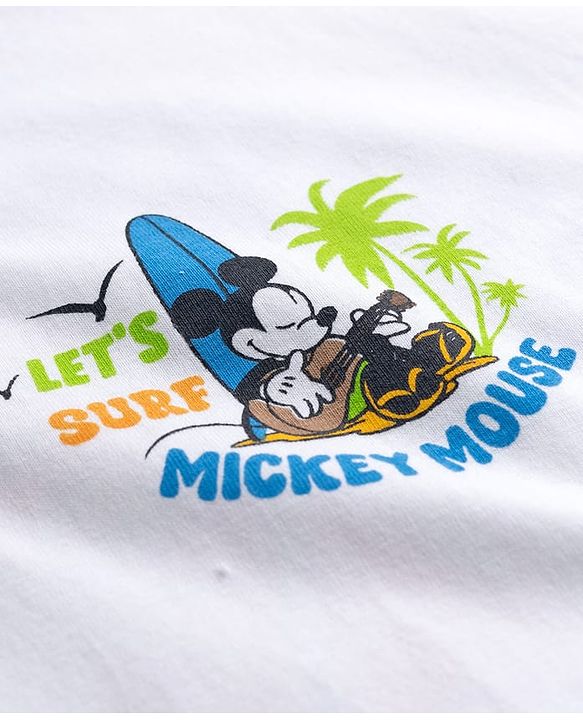 Pine Kids Disney 100% Cotton Knit Half Sleeves T-Shirt With Mickey Mouse Front & Back Print - White