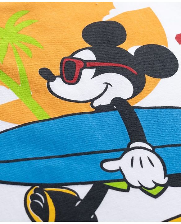 Pine Kids Disney 100% Cotton Knit Half Sleeves T-Shirt With Mickey Mouse Front & Back Print - White