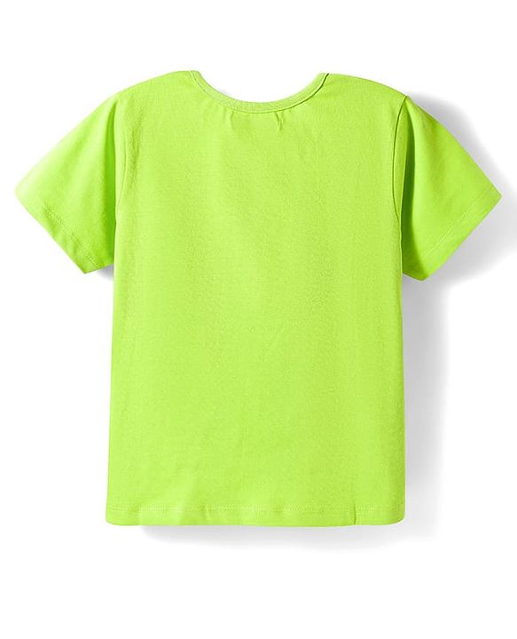 Pine Kids Cotton Knit Half Sleeves Top & Pyjama Night Suit With Floral Print - Lime Green