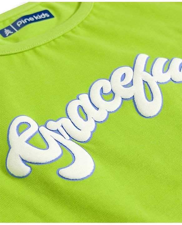 Pine Kids Cotton Knit Half Sleeves Top & Pyjama Night Suit With Floral Print - Lime Green
