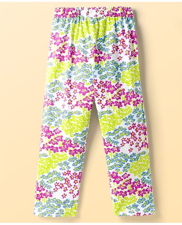 Pine Kids Cotton Knit Half Sleeves Printed Top & Pyjama Co-ord Night Suit - White