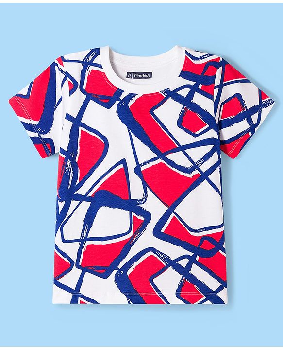 Pine Kids Cotton Knit Half Sleeves Printed Top & Pyjama Co-ord Night Suit - White