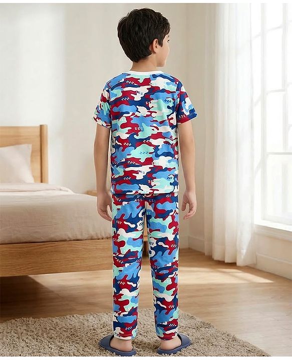 Pine Kids Cotton Knit Half Sleeves T-Shirt & Pyjama Co-ord Night Suit With Floral Print - White