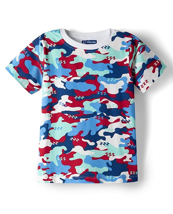 Pine Kids Cotton Knit Half Sleeves T-Shirt & Pyjama Co-ord Night Suit With Floral Print - White