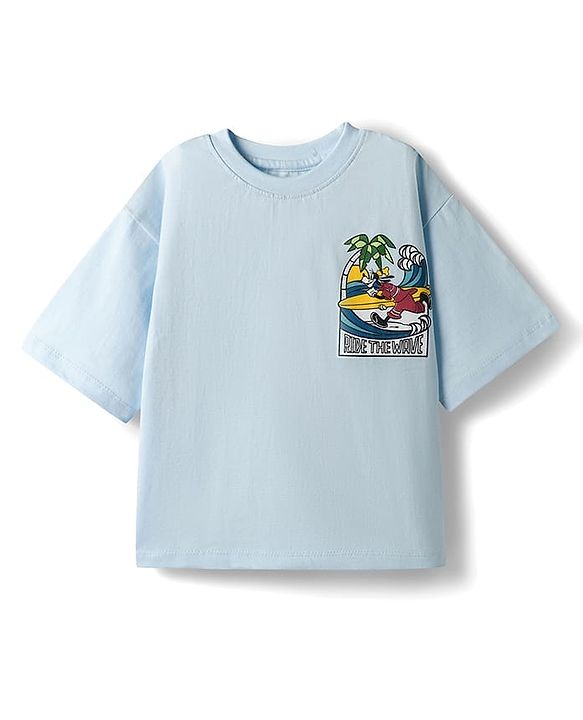 Pine Kids Disney Single Jersey Knit Half Sleeves T-Shirt With Mickey Mouse & Friends Front & Back Print - Blue